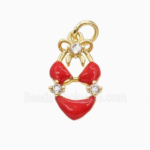 Bikini Charms Copper Pendant Pave Zirconia Red Enamel Gold Plated