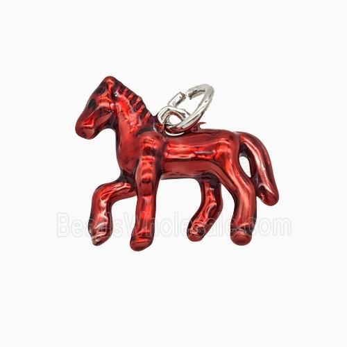 Copper Horse Pendant Red Painted Platinum Plated