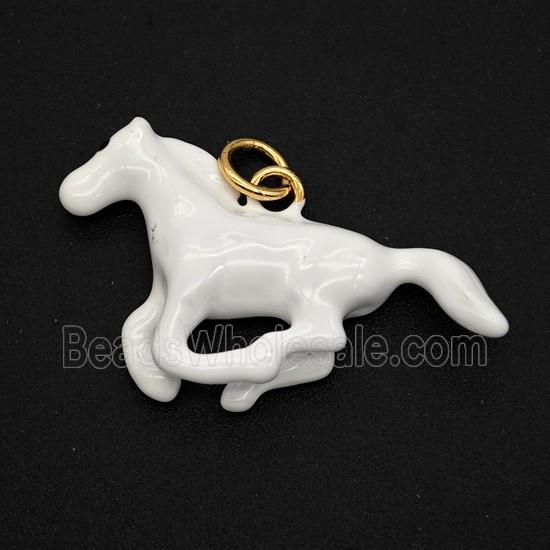 Copper Horse Pendant White Painted Gold Plated