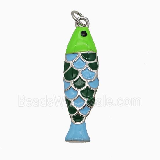 Copper Fish Pendant Enamel Platinum Plated