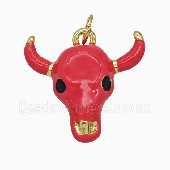 Copper Bull-Head Pendant Red Enamel Gold Plated