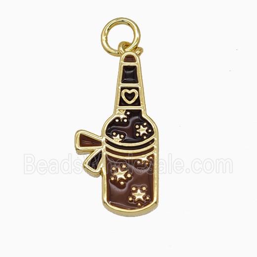 Copper Wine Bottle Pendant Red Enamel Gold Plated