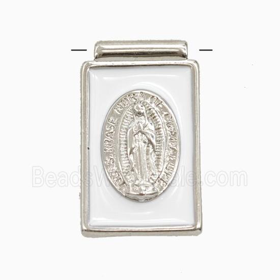 Copper Jesus Pendant White Enamel Platinum Plated