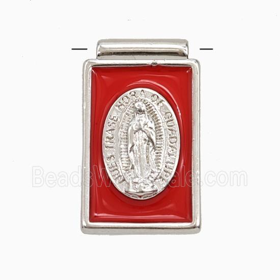 Copper Jesus Pendant Red Enamel Platinum Plated