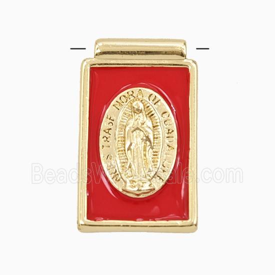Copper Jesus Pendant Red Enamel Gold Plated