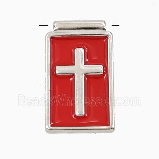 Copper Cross Pendant Red Enamel Platinum Plated