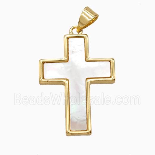 Copper Cross Pendant Pave Shell Gold Plated