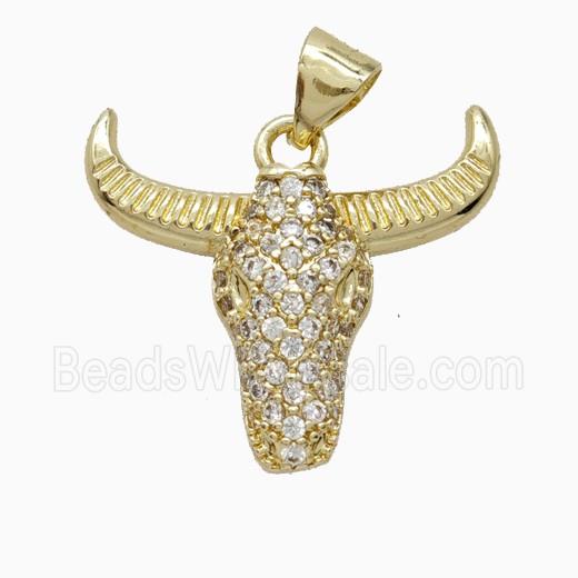Copper Bullhead Pendant Pave Zirconia Gold Plated