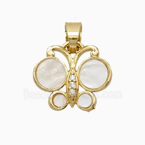 Copper Butterfly Pendant Pave White Shell Gold Plated