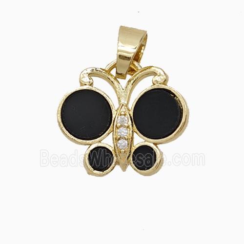 Copper Butterfly Pendant Pave Black Shell Gold Plated