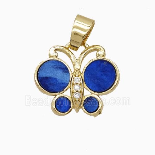 Copper Butterfly Pendant Pave Black Lapisblue Shell Gold Plated
