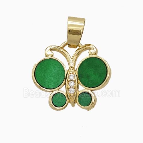Copper Butterfly Pendant Pave Black Mintgreen Shell Gold Plated