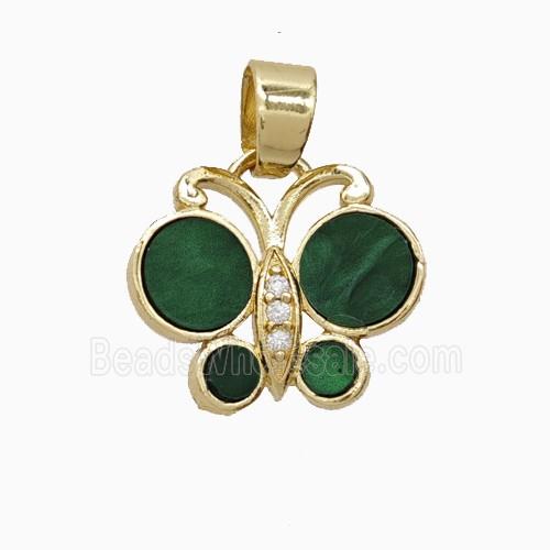 Copper Butterfly Pendant Pave Black Green Shell Gold Plated