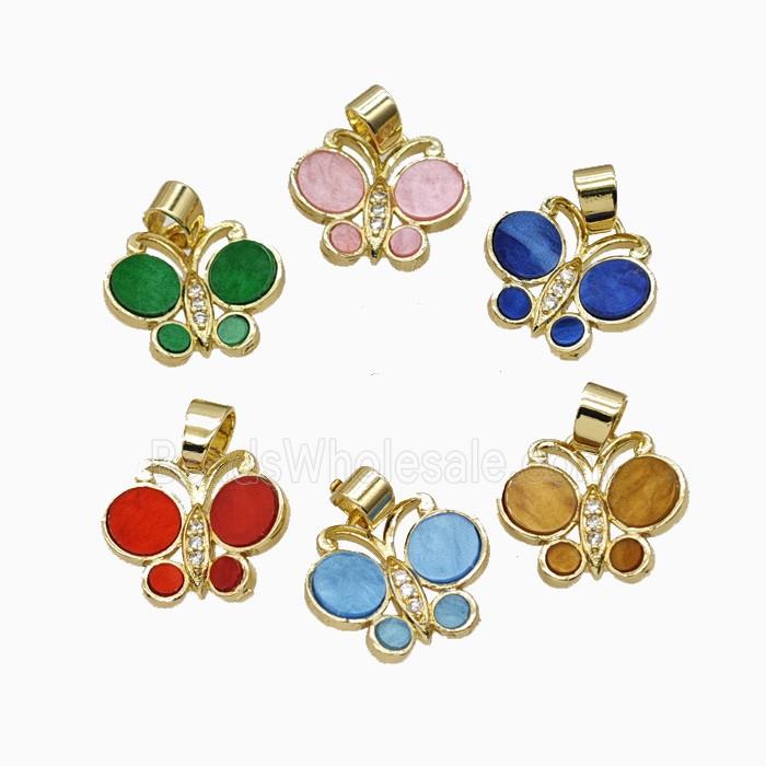 Copper Butterfly Pendant Pave Shell Gold Plated Mixed