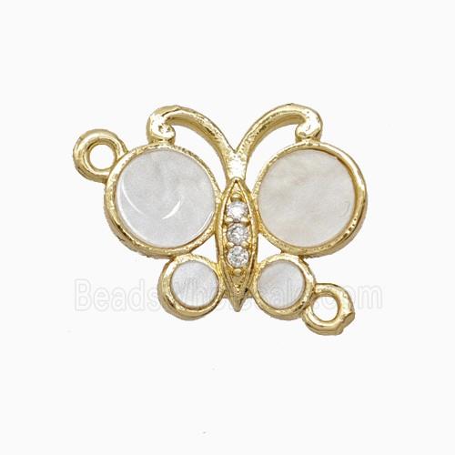 Copper Butterfly Connector Pave White Shell Gold Plated