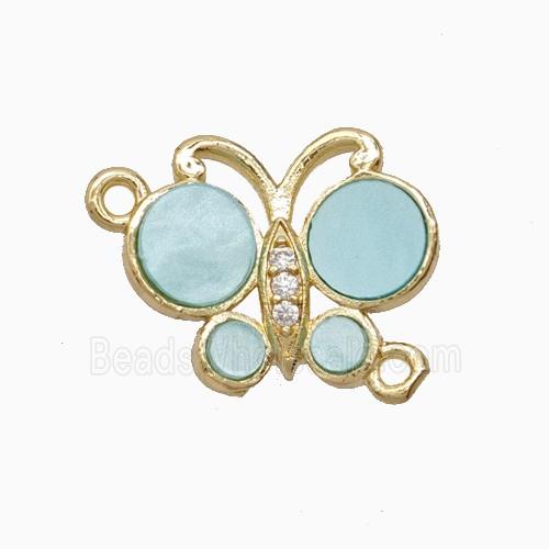 Copper Butterfly Connector Pave Lt.green Shell Gold Plated