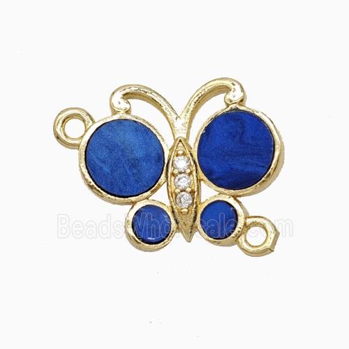 Copper Butterfly Connector Pave Lapisblue Shell Gold Plated