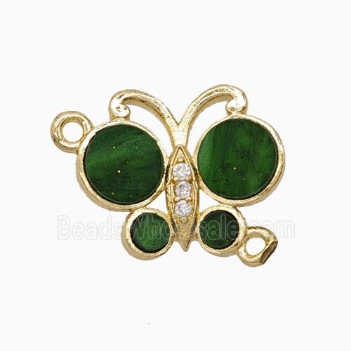 Copper Butterfly Connector Pave Green Shell Gold Plated