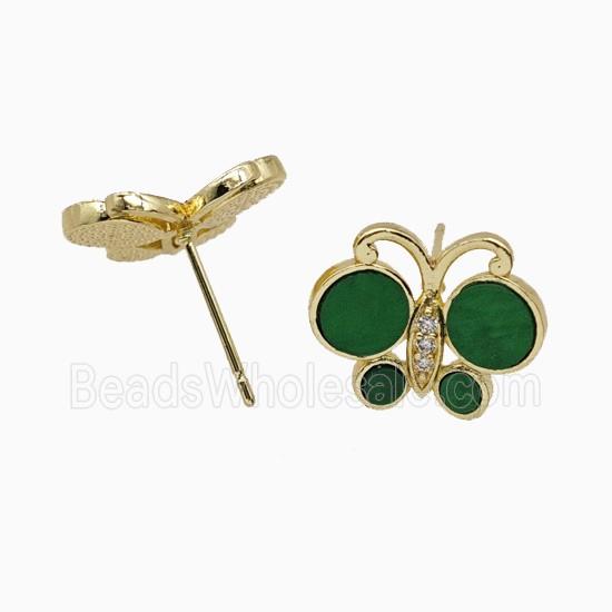 Copper Butterfly Stud Earrings Pave Mintgreen Shell Gold Plated