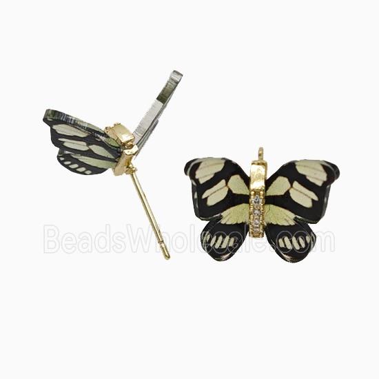 Black Resin Butterfly Stud Earrings Gold Plated