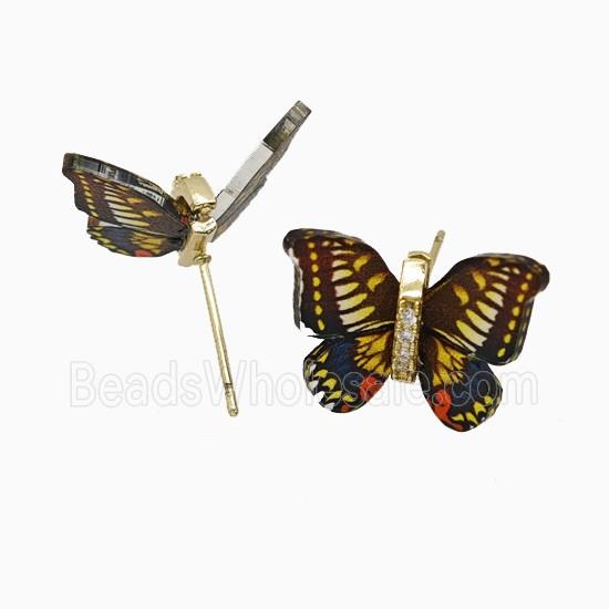 Blackyellow Resin Butterfly Stud Earrings Gold Plated