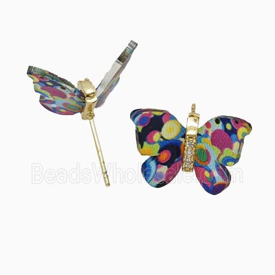 Multicolor Resin Butterfly Stud Earrings Gold Plated