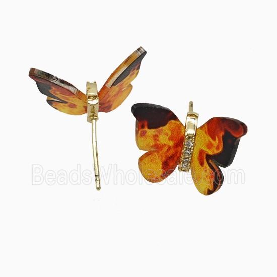 Blackred Resin Butterfly Stud Earrings Gold Plated