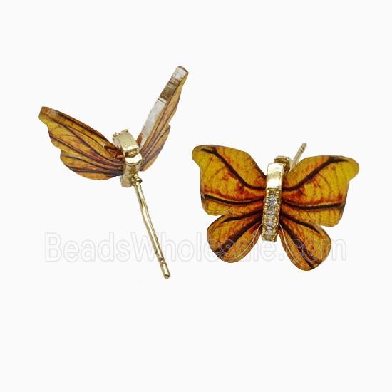 Orange Resin Butterfly Stud Earrings Gold Plated