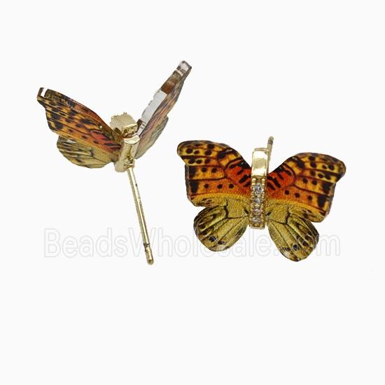Orange Resin Butterfly Stud Earrings Gold Plated