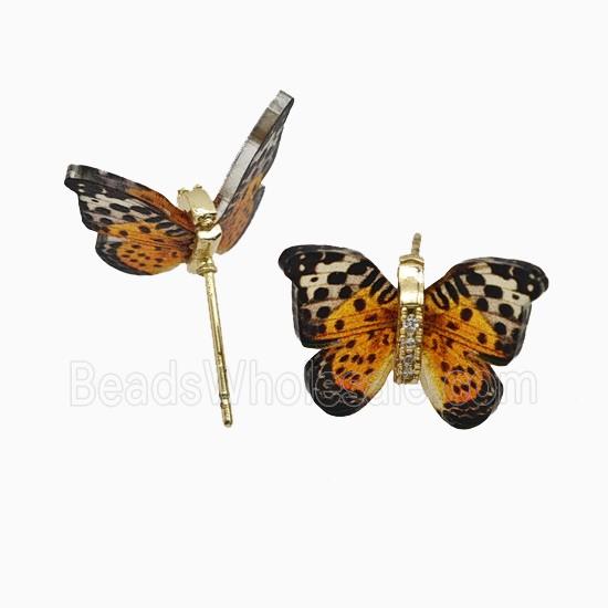 Orange Resin Butterfly Stud Earrings Gold Plated