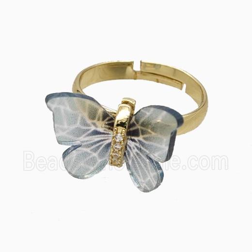 Gray Resin Butterfly Rings Adjustable Gold Plated