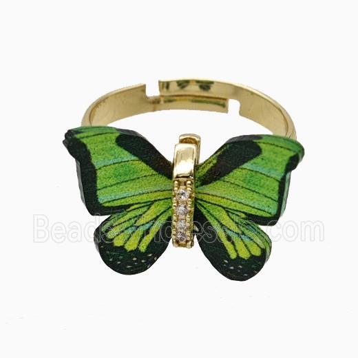 Green Resin Butterfly Rings Adjustable Gold Plated