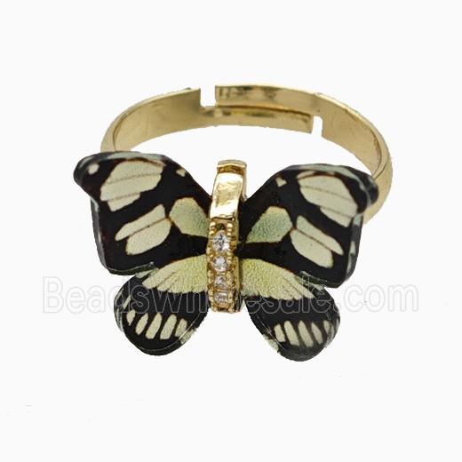 Blackyellow Resin Butterfly Rings Adjustable Gold Plated