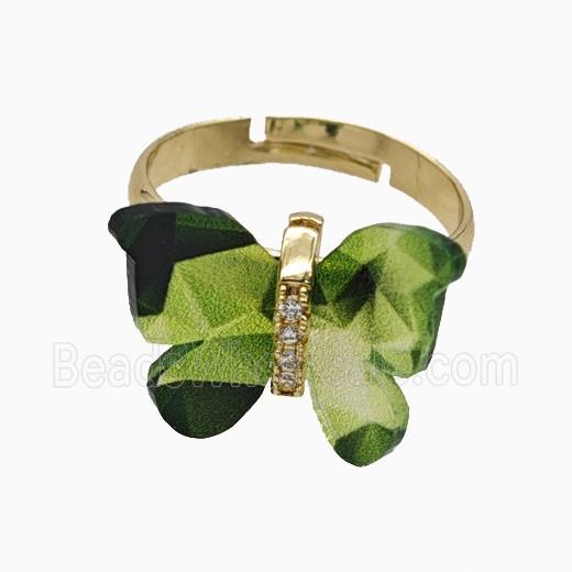 Green Resin Butterfly Rings Adjustable Gold Plated