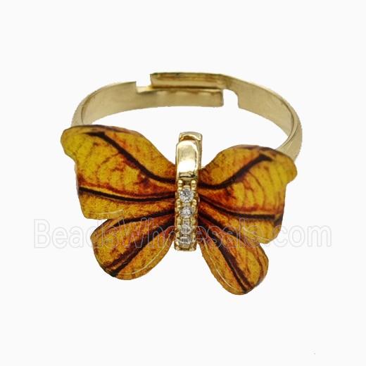 Orange Resin Butterfly Rings Adjustable Gold Plated