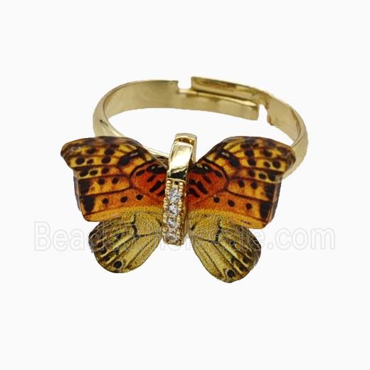 Orange Resin Butterfly Rings Adjustable Gold Plated