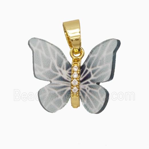 Gray Resin Butterfly Pendant Gold Plated