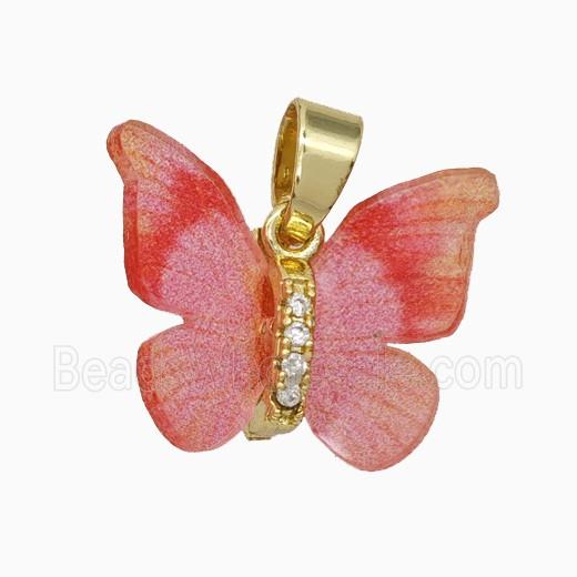 Pink Resin Butterfly Pendant Gold Plated