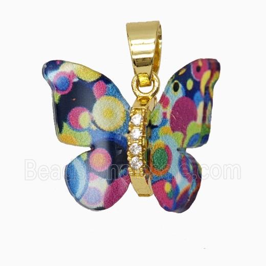 Multicolor Resin Butterfly Pendant Gold Plated