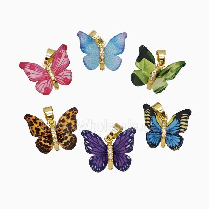 Resin Butterfly Pendant Gold Plated Mixed