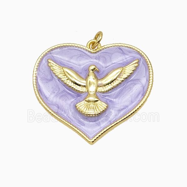 Copper Heart Eagle Pendant Lavender Enamel Gold Plated