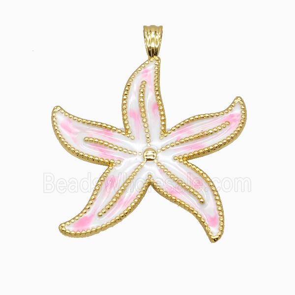 Copper Starfish Pendant Pink Enamel Gold Plated