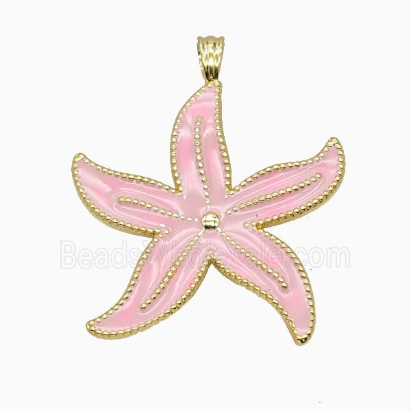 Copper Starfish Pendant WPink hite Enamel Gold Plated