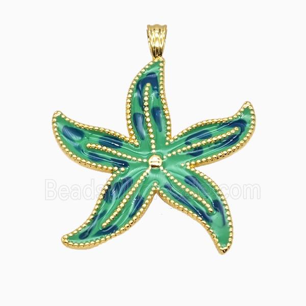 Copper Starfish Pendant Green Enamel Gold Plated