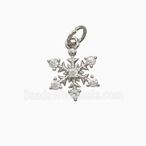 Christmas Snowflake Charms Copper Pendant Pave Zirconia Platinum Plated