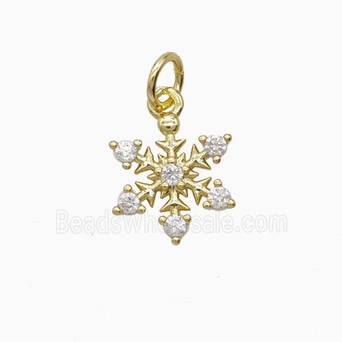 Christmas Snowflake Charms Copper Pendant Pave Zirconia Gold Plated