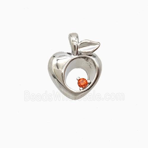 Copper Peach Pendant Pave Zirconia Platinum Plated