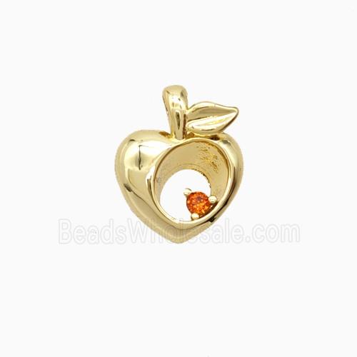 Copper Peach Pendant Pave Zirconia Gold Plated