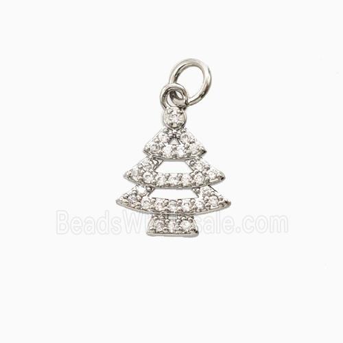 Christmas Tree Charms Copper Pendant Pave Zirconia Platinum Plated