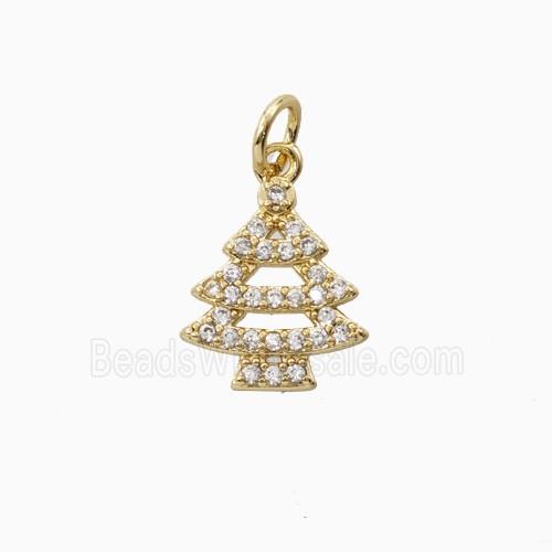 Christmas Tree Charms Copper Pendant Pave Zirconia Gold Plated